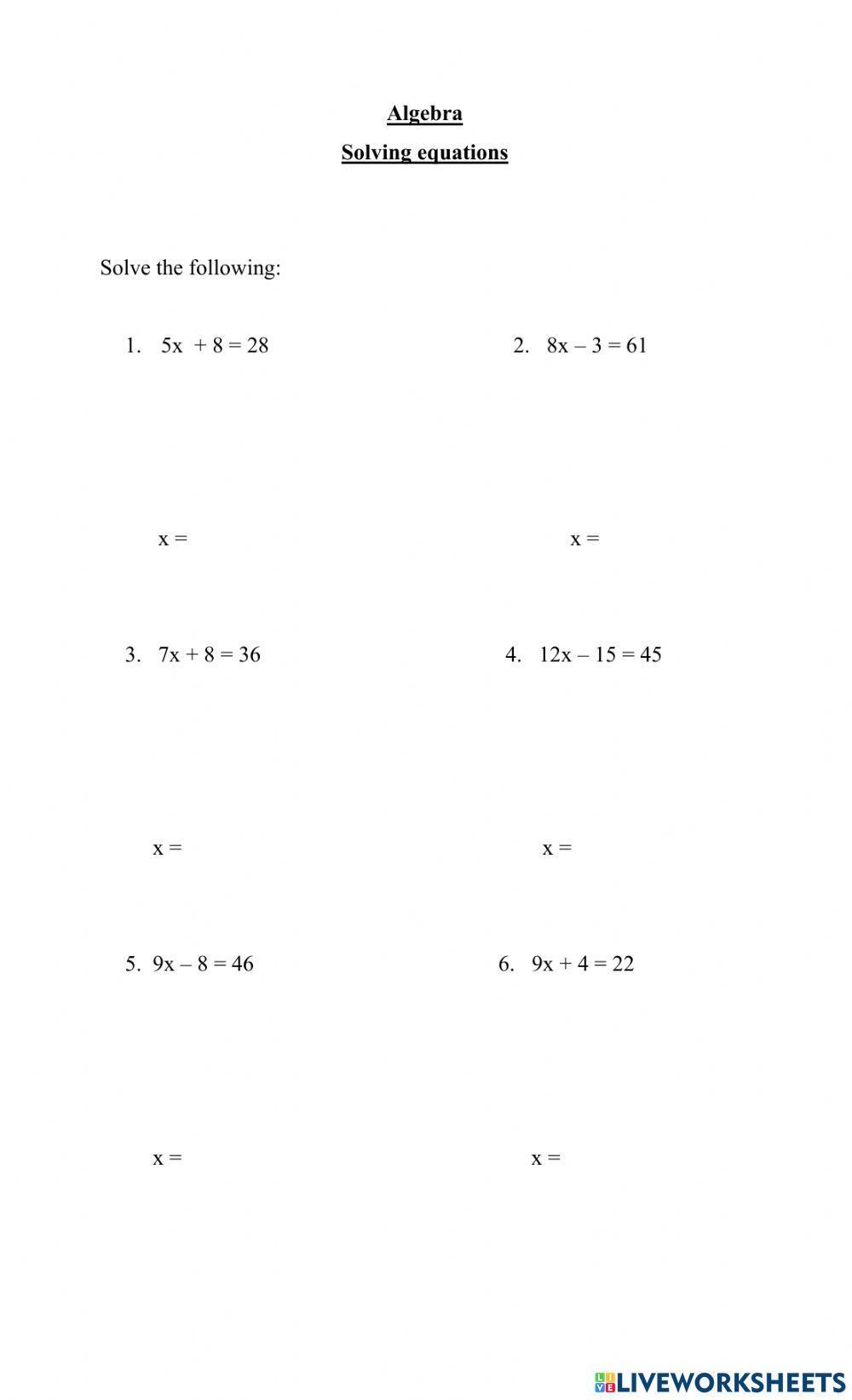 Multi Step Equations Worksheet