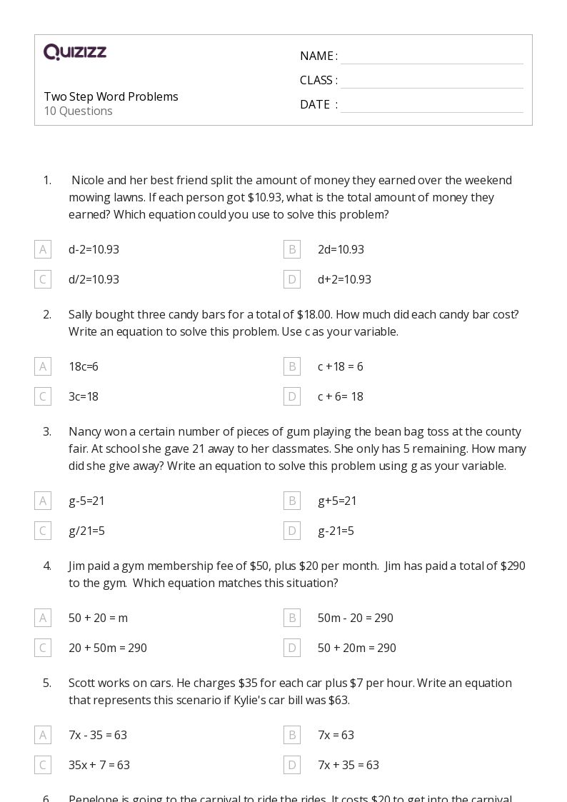 Solve with Ease: Multi Step Word Problems Worksheets