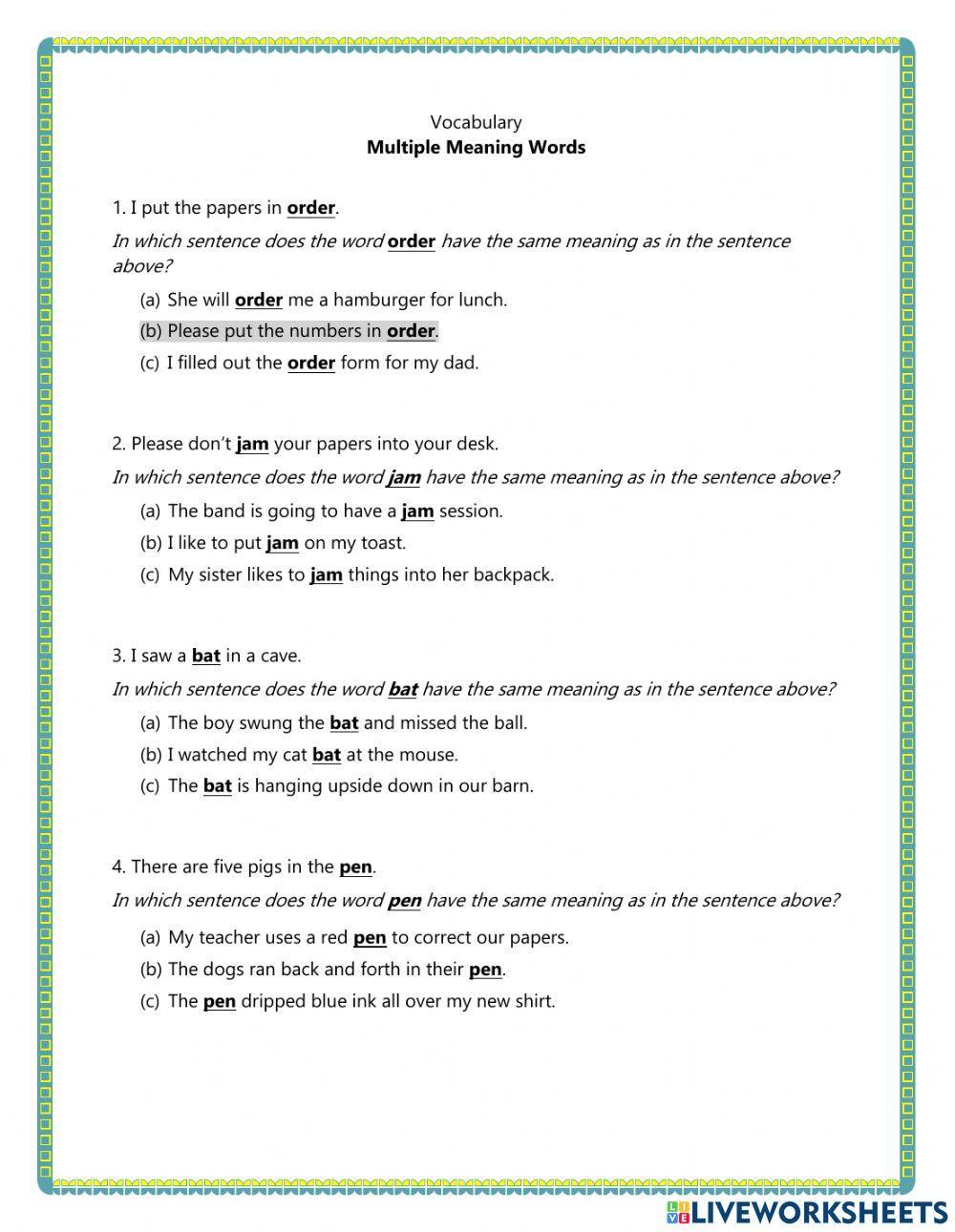 Multiple Meaning Words Practice Worksheet By 4 Little Baers Tpt