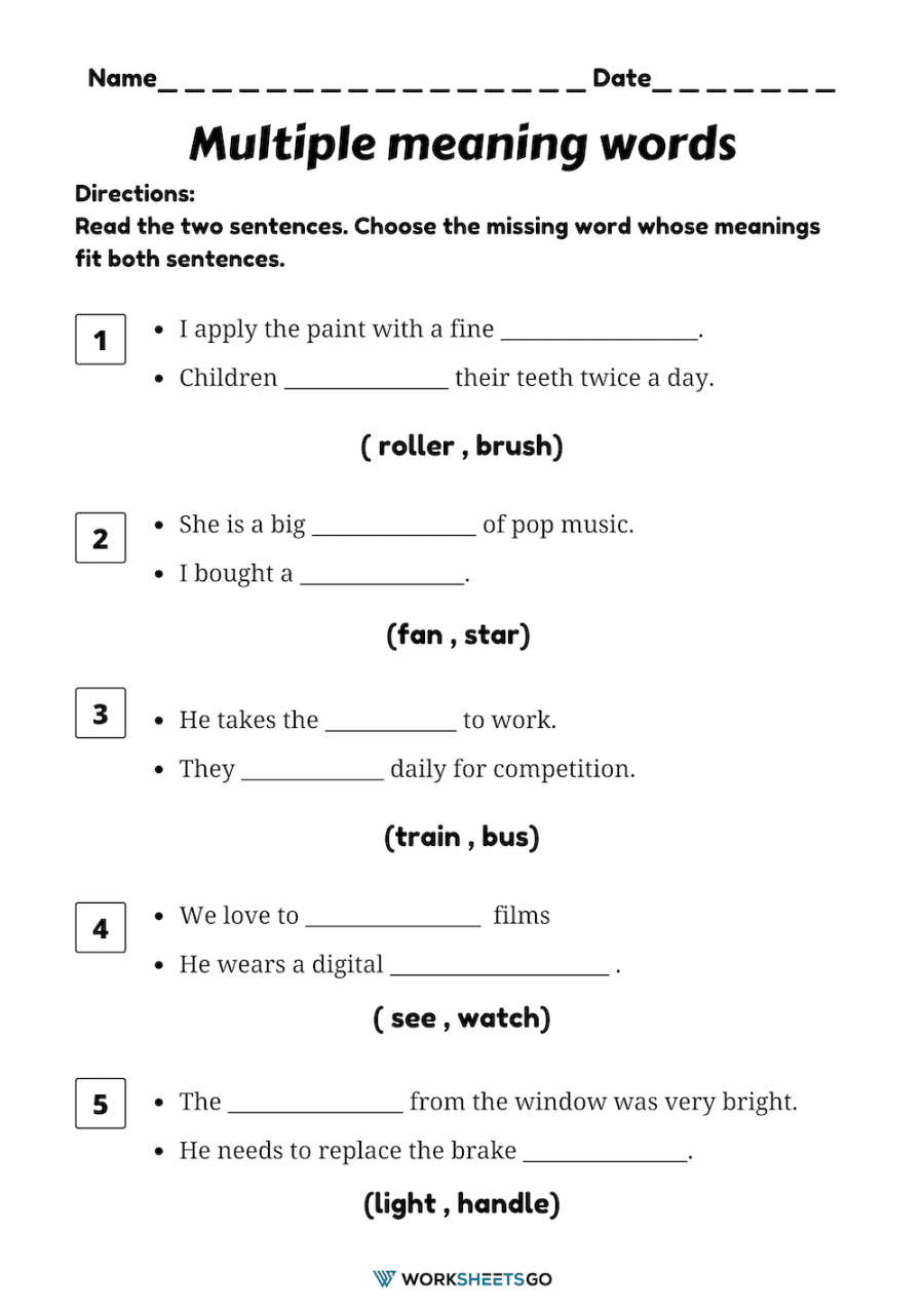 Multiple Meaning Worksheets for Better Reading Comprehension Skills