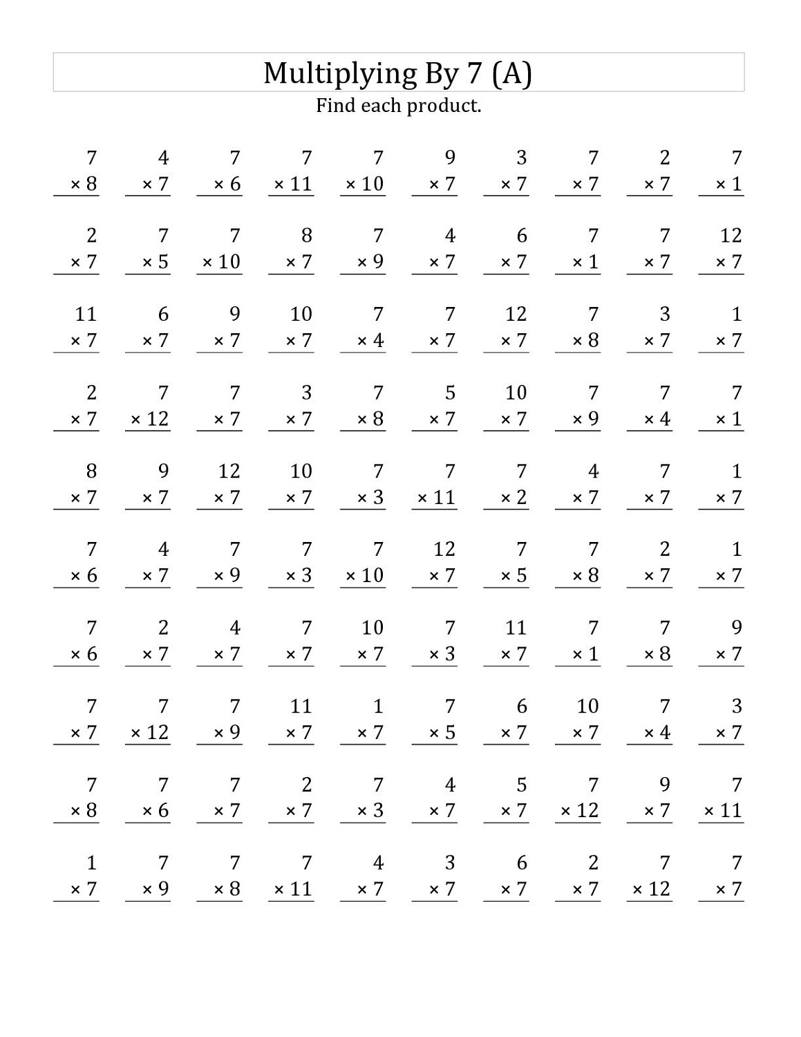 Multiplication 7 Times Tables Worksheetsr Worksheetscity