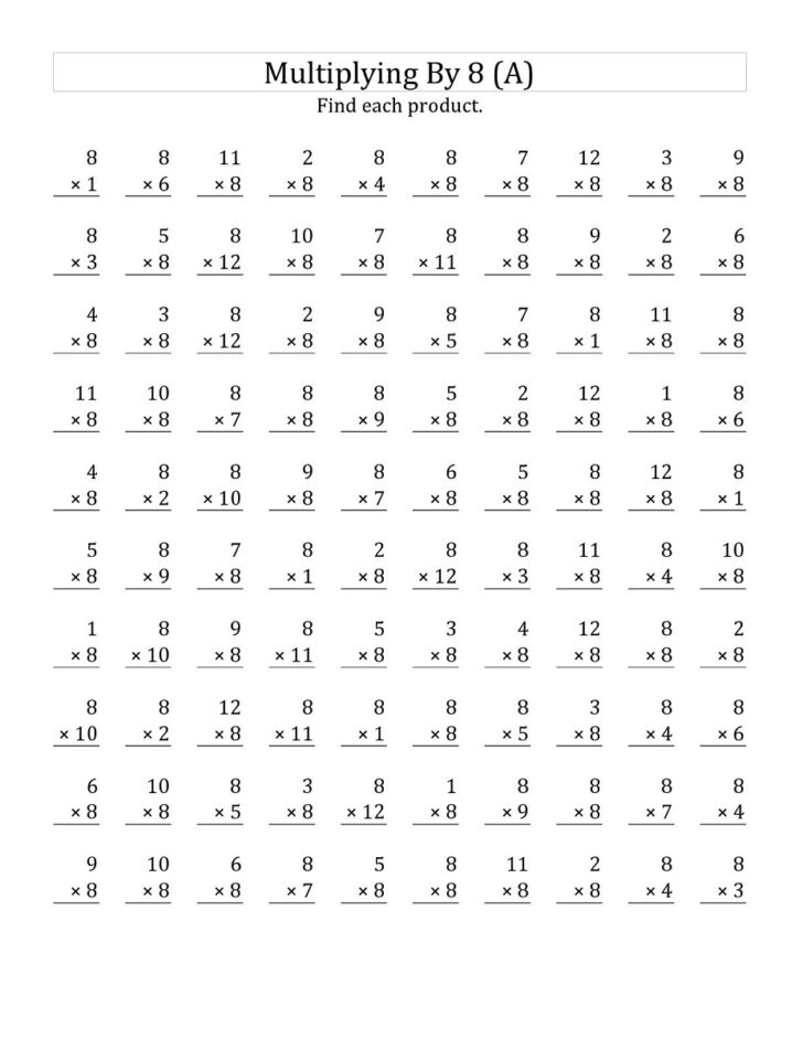 Free Multiplication 8 Worksheet for Math Practice Fun