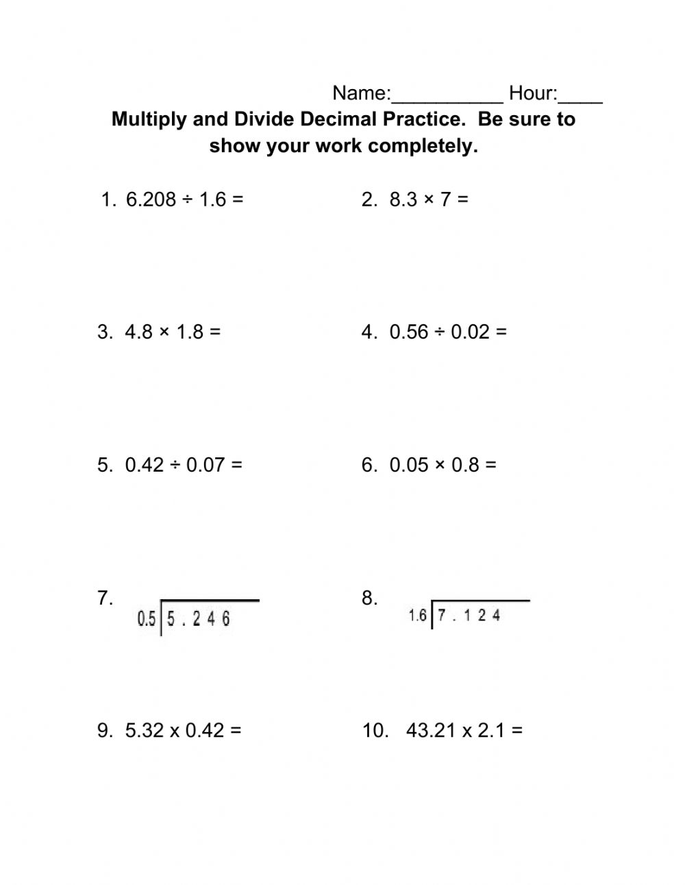 Multiplication And Division Worksheets Pdf