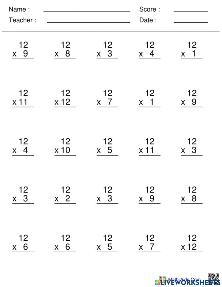 12 Ways to Master Multiplication by 12 Worksheets