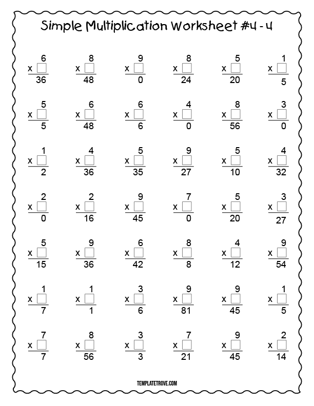 Multiplication by 4 Worksheet for Kids to Practice