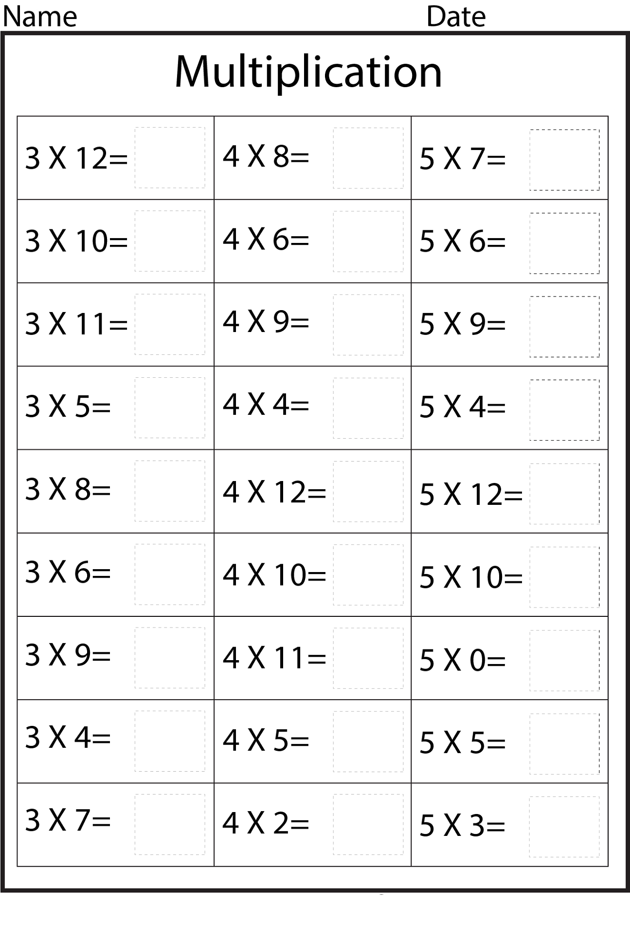 Multiplication Chart Worksheet for Kids Free Printable Tables