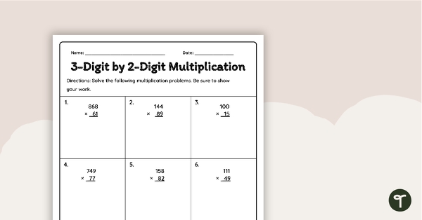 Multiplication Digit By Digit (With Regrouping) Worksheet, 50% Off