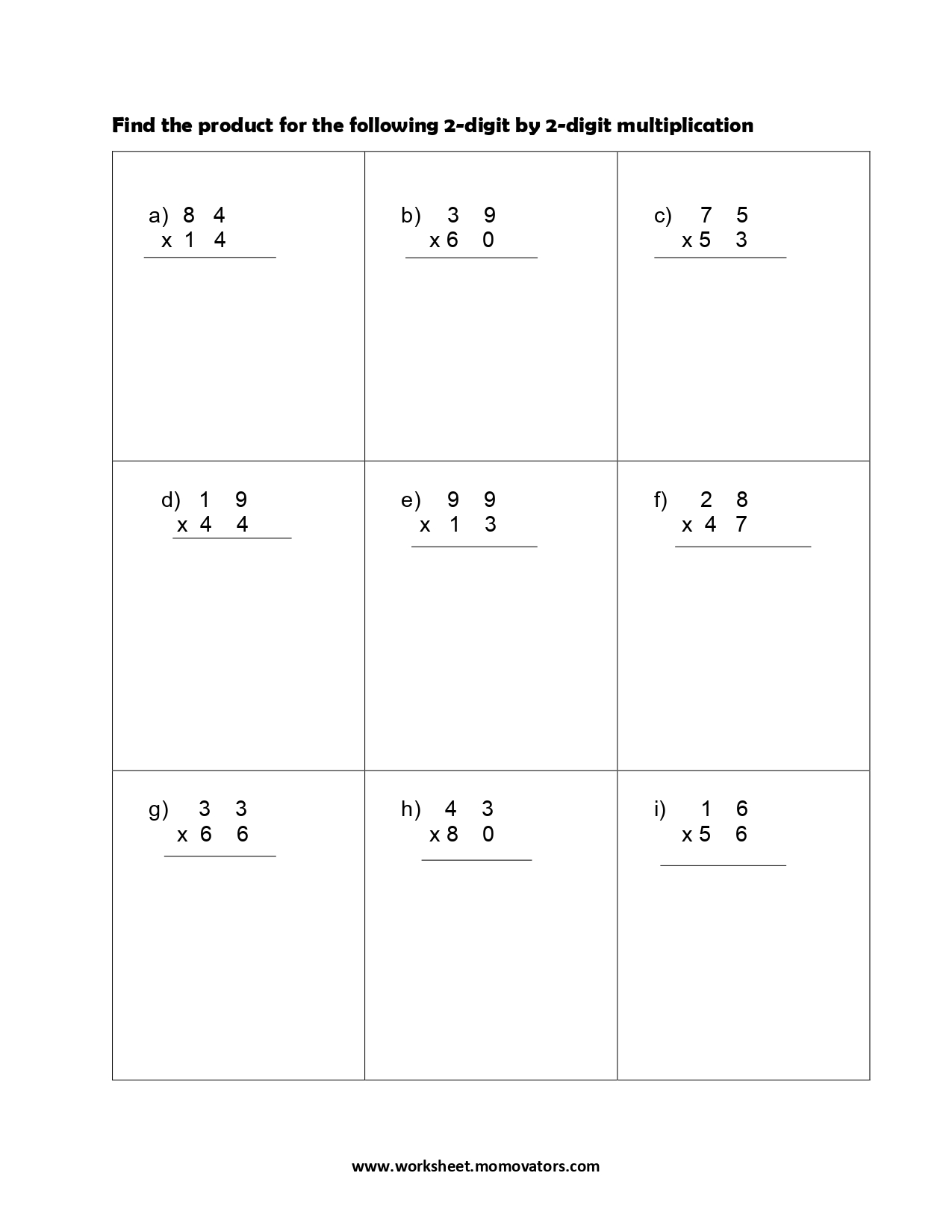 Double Digit Multiplication Worksheets for Math Practice