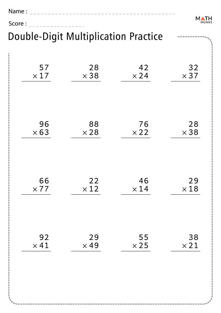 Double Digit Multiplication Worksheets for Kids Practice