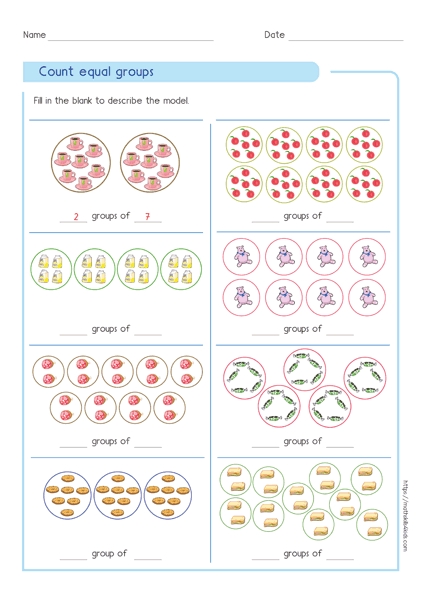 Multiplication Equal Groups Worksheets for Kids