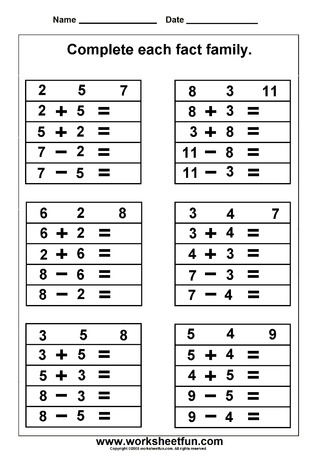 Multiplication Fact Family Worksheets Pdf