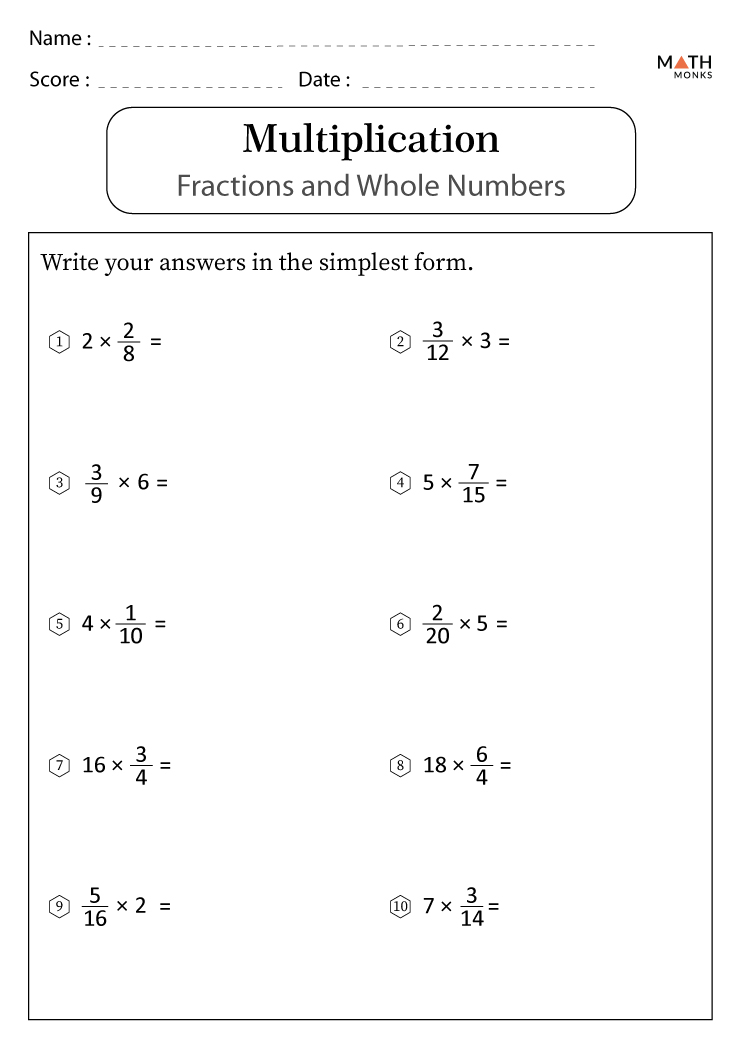 Multiplication Fractions Worksheets With Answers