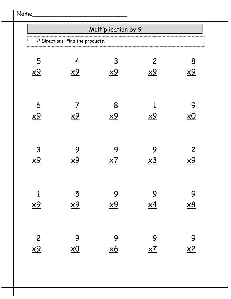 Multiplication Of 9 Worksheets