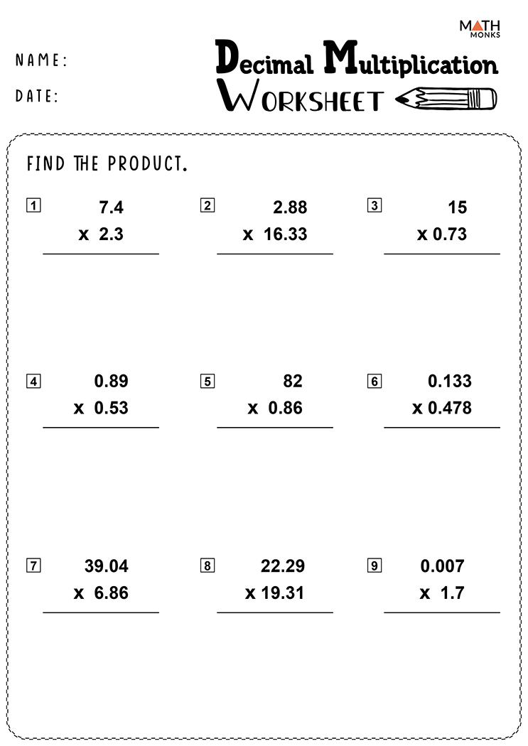 Multiplication of Decimals Worksheet with Answers