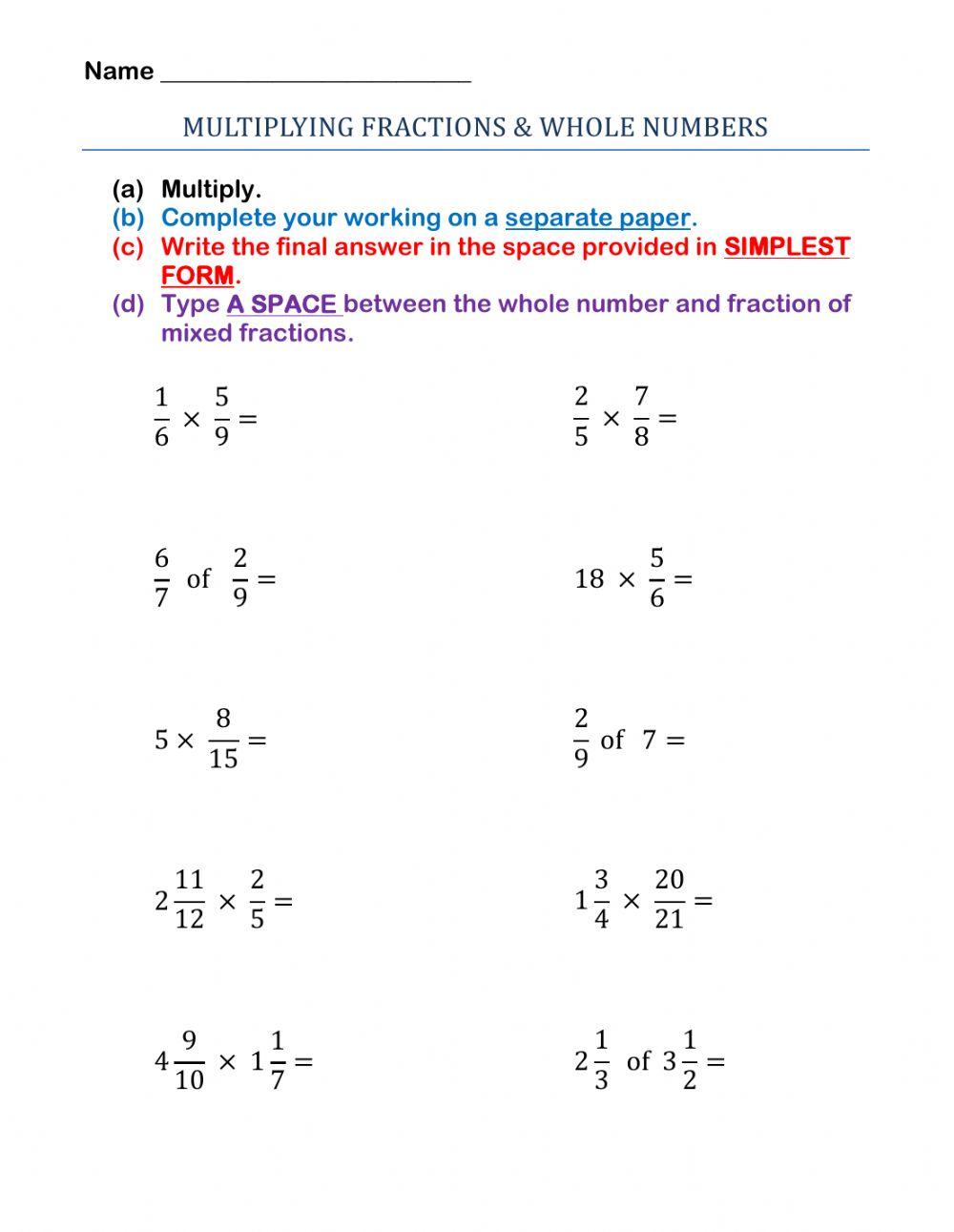 10 Ways to Master Multiplication of Fractions Worksheets