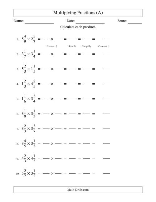 Multiplication Of Mixed Fractions Worksheets