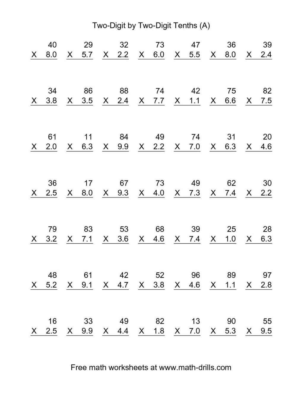 Multiplication Table Worksheet Printable Sheets for Kids