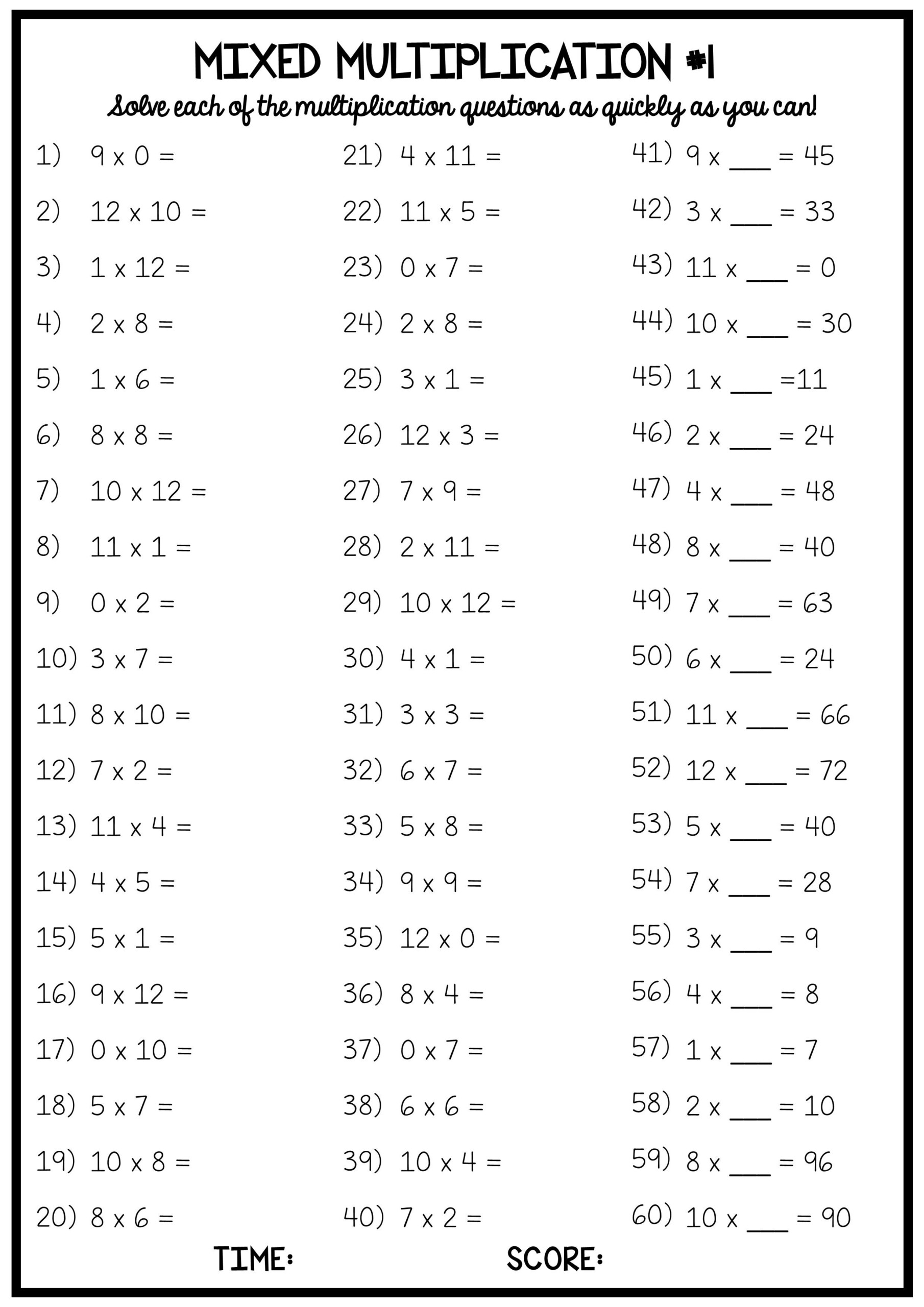 Multiplication Tables 1 12 Practice Sheet Free Printable