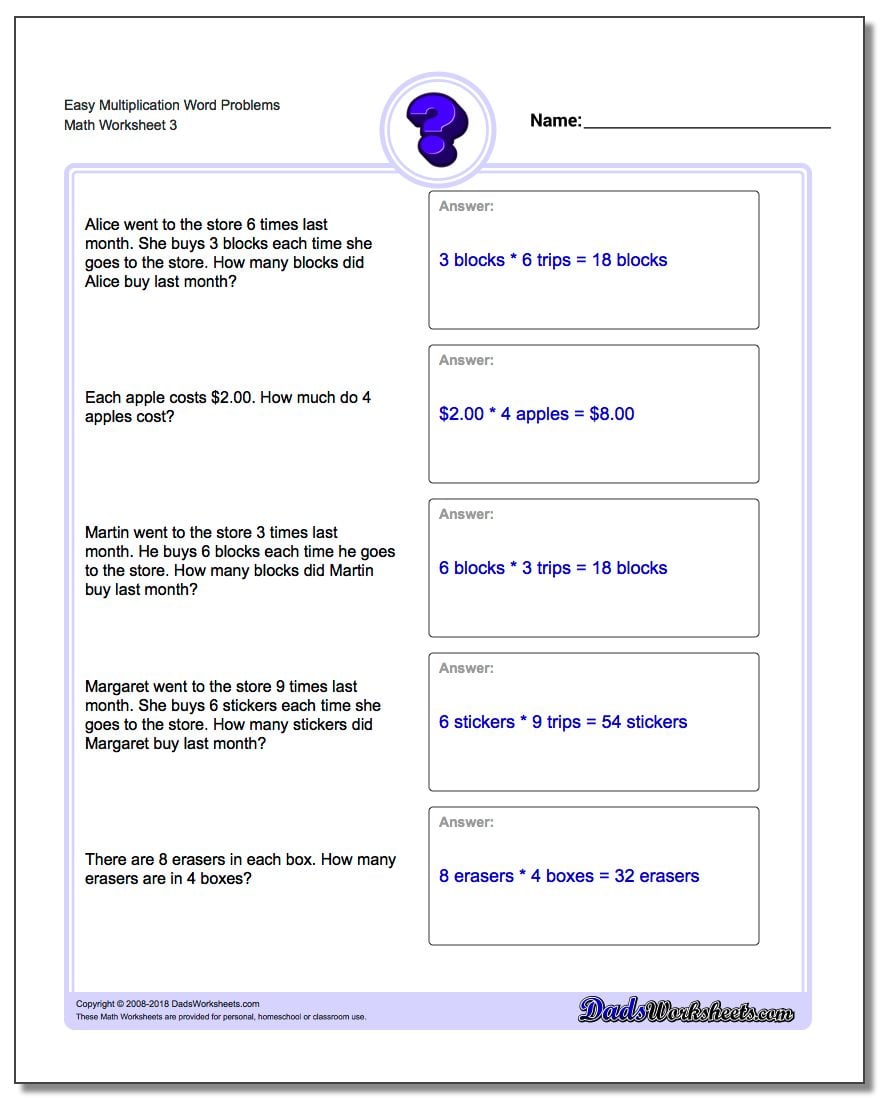 Multiplication Word Problems Worksheets for Kids Made Easy