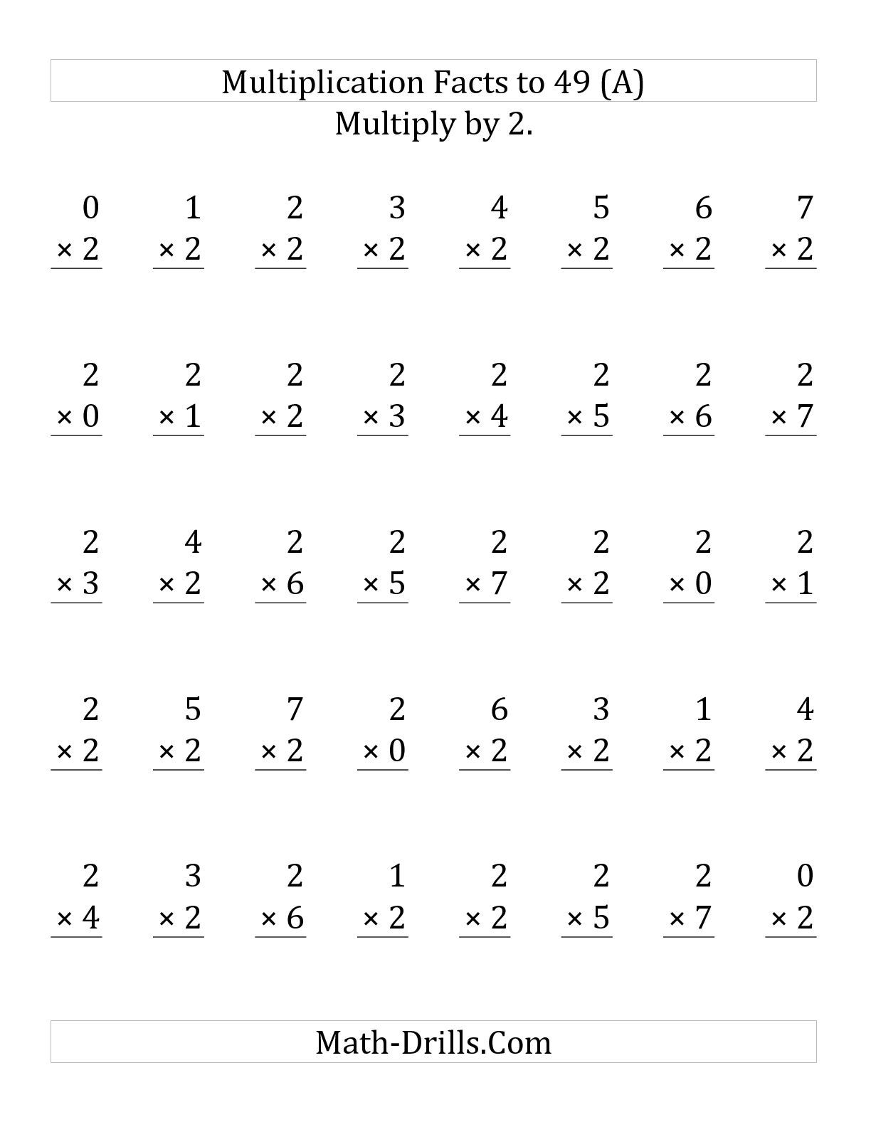 Free Multiplication Worksheets for 0, 1, and 2 Times Tables