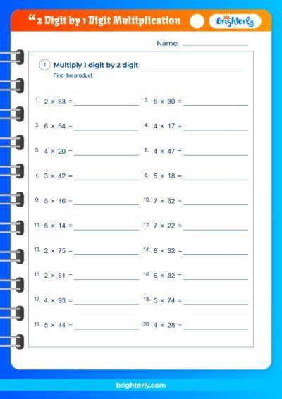 Multiplication Worksheets 2 Digit By 1 Digit