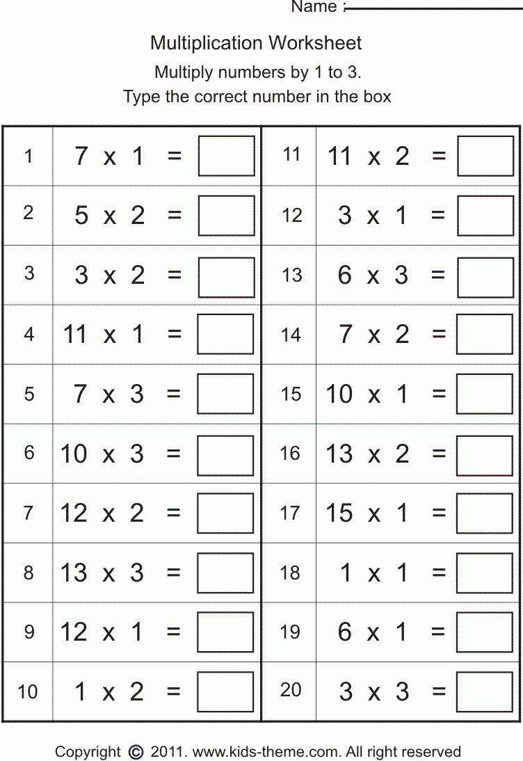 Free Multiplication Worksheets for 3rd Grade Students