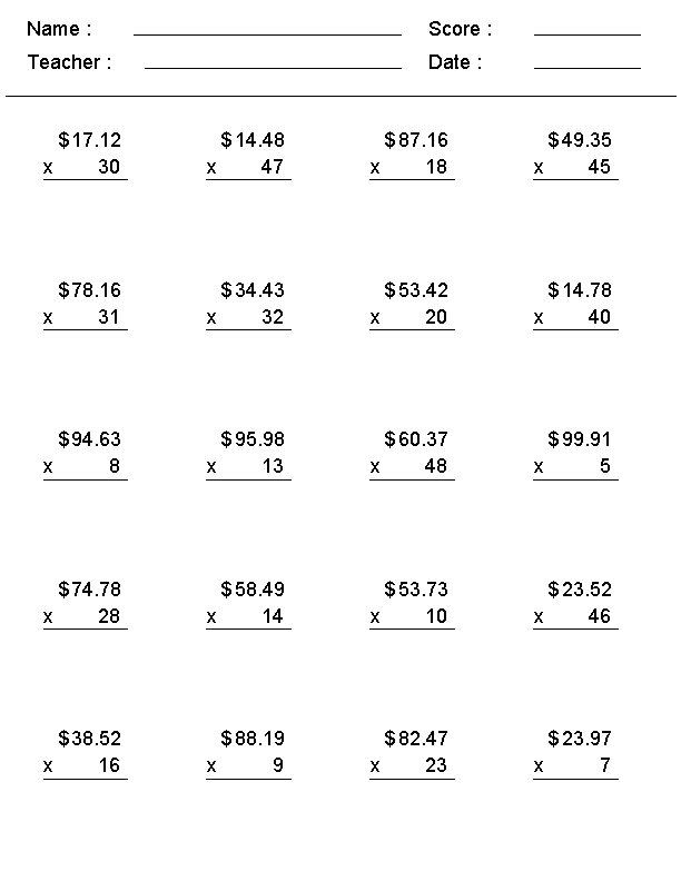 Free Multiplication Worksheets for 4th Grade Math Practice