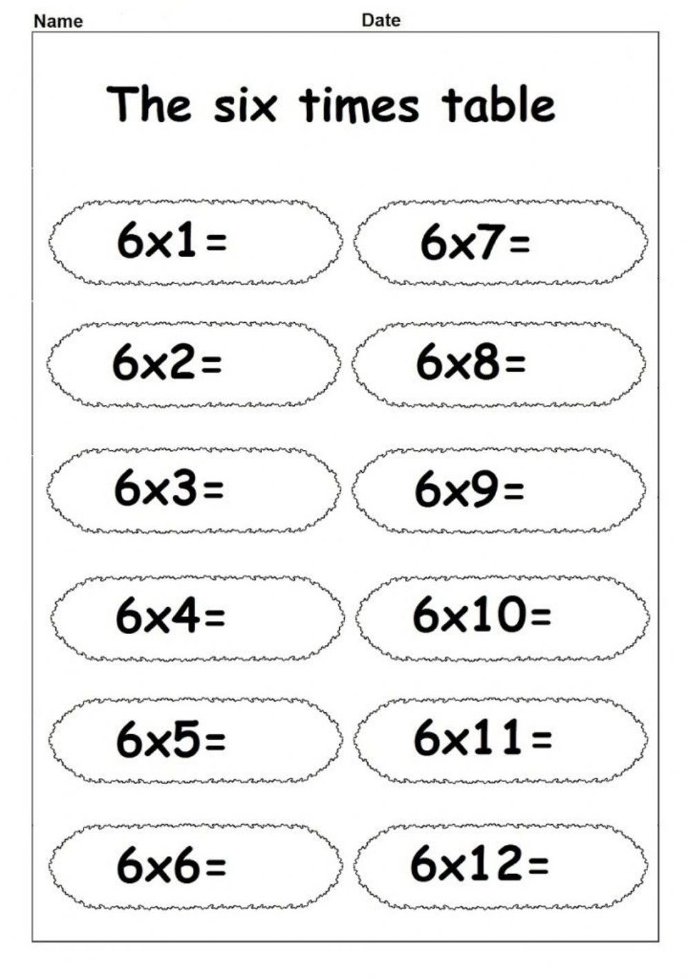 Multiplication Worksheets 6 Times Tables Printable Worksheets