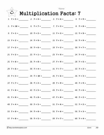 Multiplication by 7 Worksheets for Kids Practice