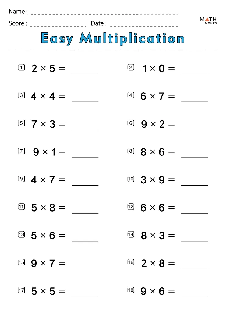 Multiplication Worksheets For Grade 1 Math Monks