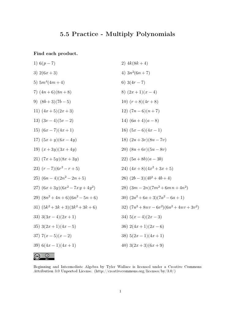 Multiply Polynomials Worksheet Answers