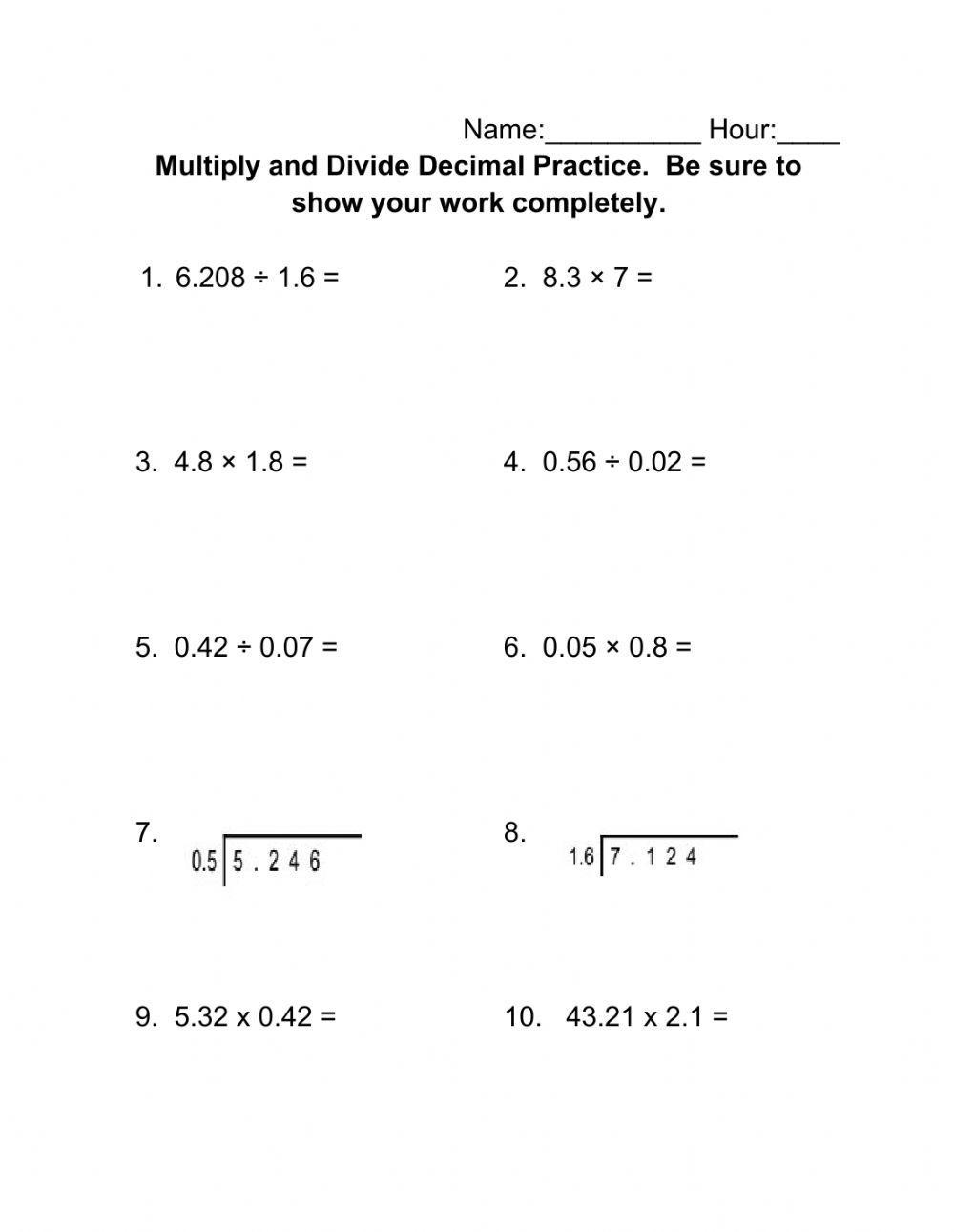 Multiplying And Dividing Decimals Worksheets Math Monks Worksheets Library