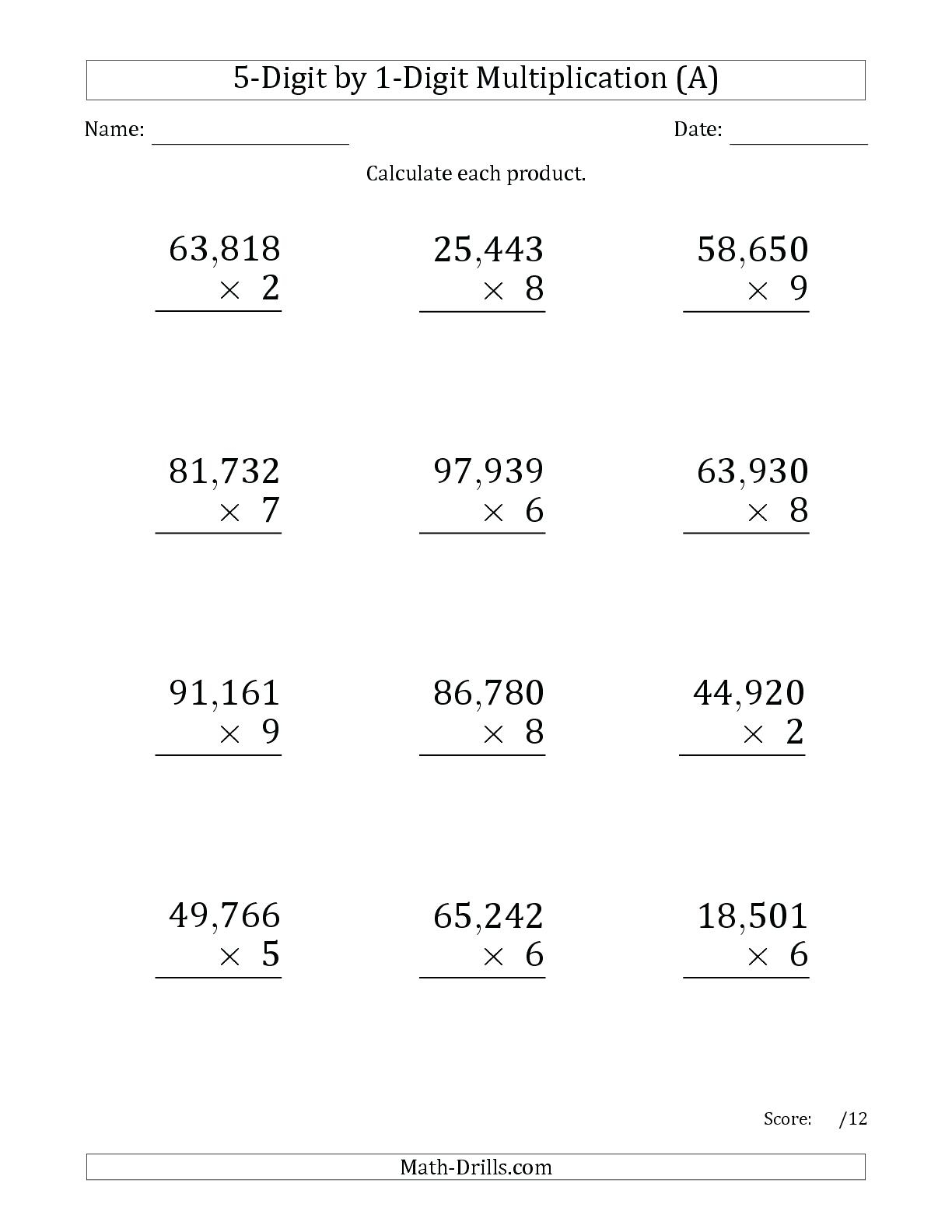 Multiplying By 5 Worksheets Pdf