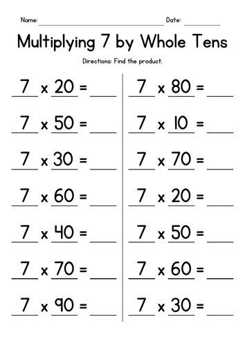 Multiplying By 7 Worksheets