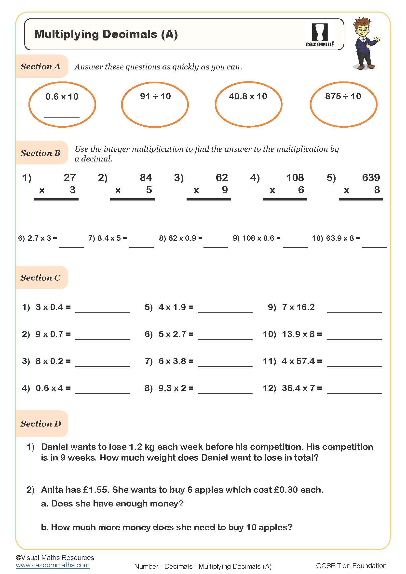 5 Ways to Master Multiplying Decimals Worksheets