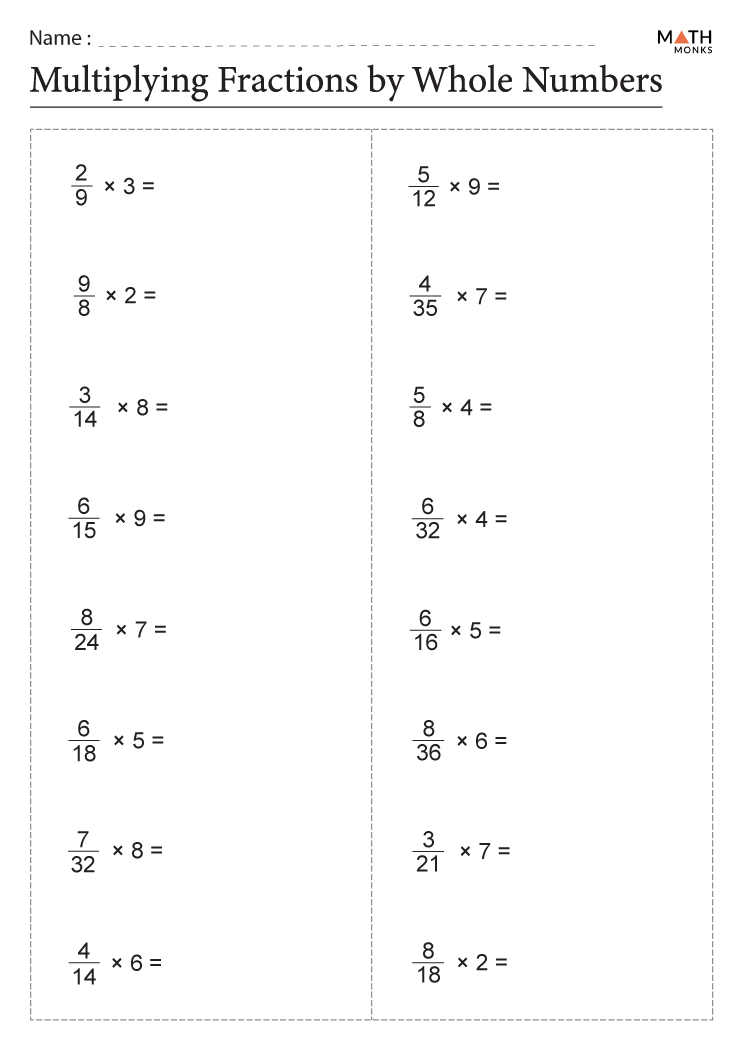 Multiplying Fractions Worksheets for 6th Grade Math Practice