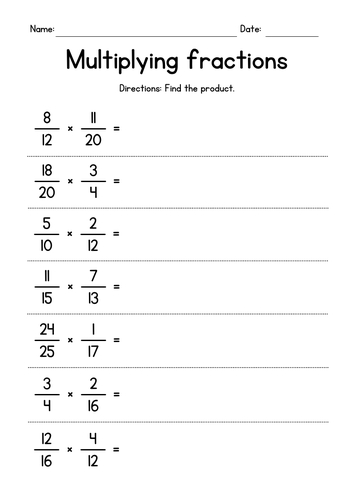 Multiplying Fractions Worksheets Teaching Resources