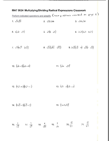 Multiplying Radicals Made Easy with This Free Worksheet