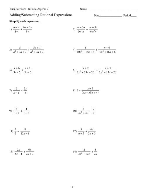 Multiplying Rational Expressions Worksheet Kuta Adding And Subtracting Fractions Worksheets