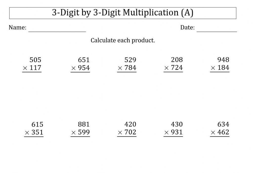 Multiplying Three Digit Numbers Worksheet Have Fun Teaching