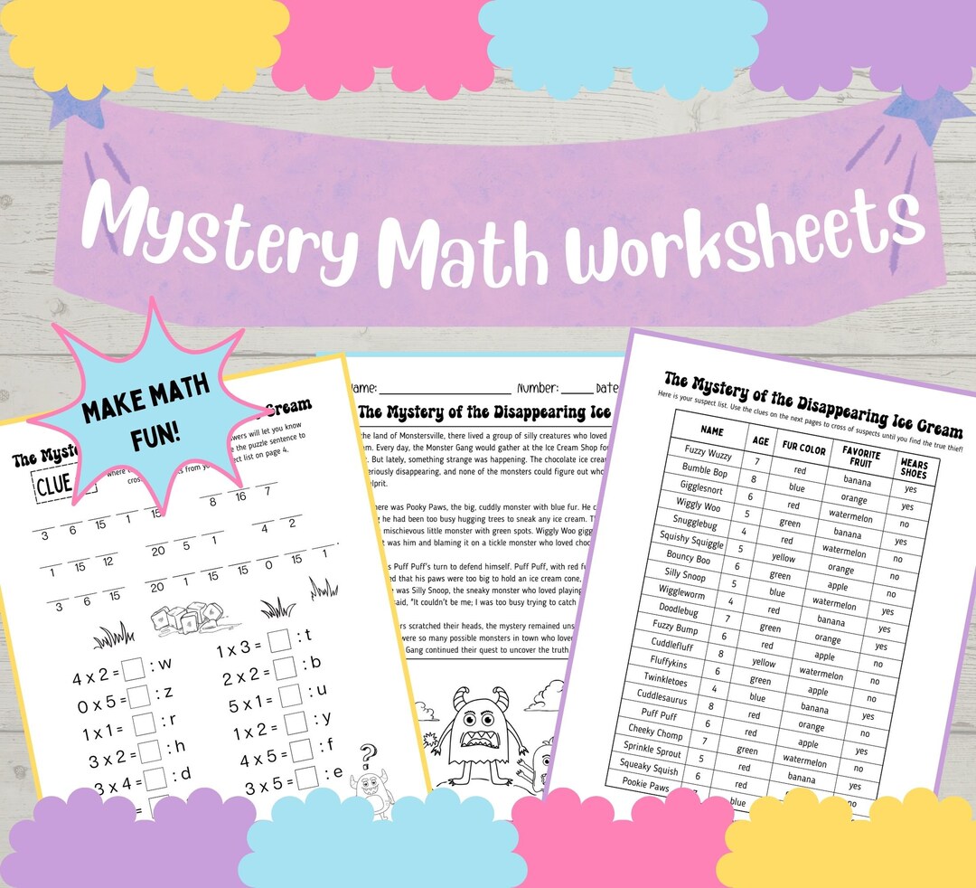 5 Mystery Math Worksheets to Solve