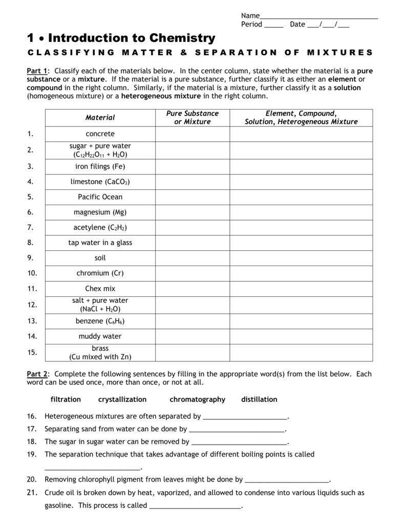 Mystery of Matter Worksheet Answer Key