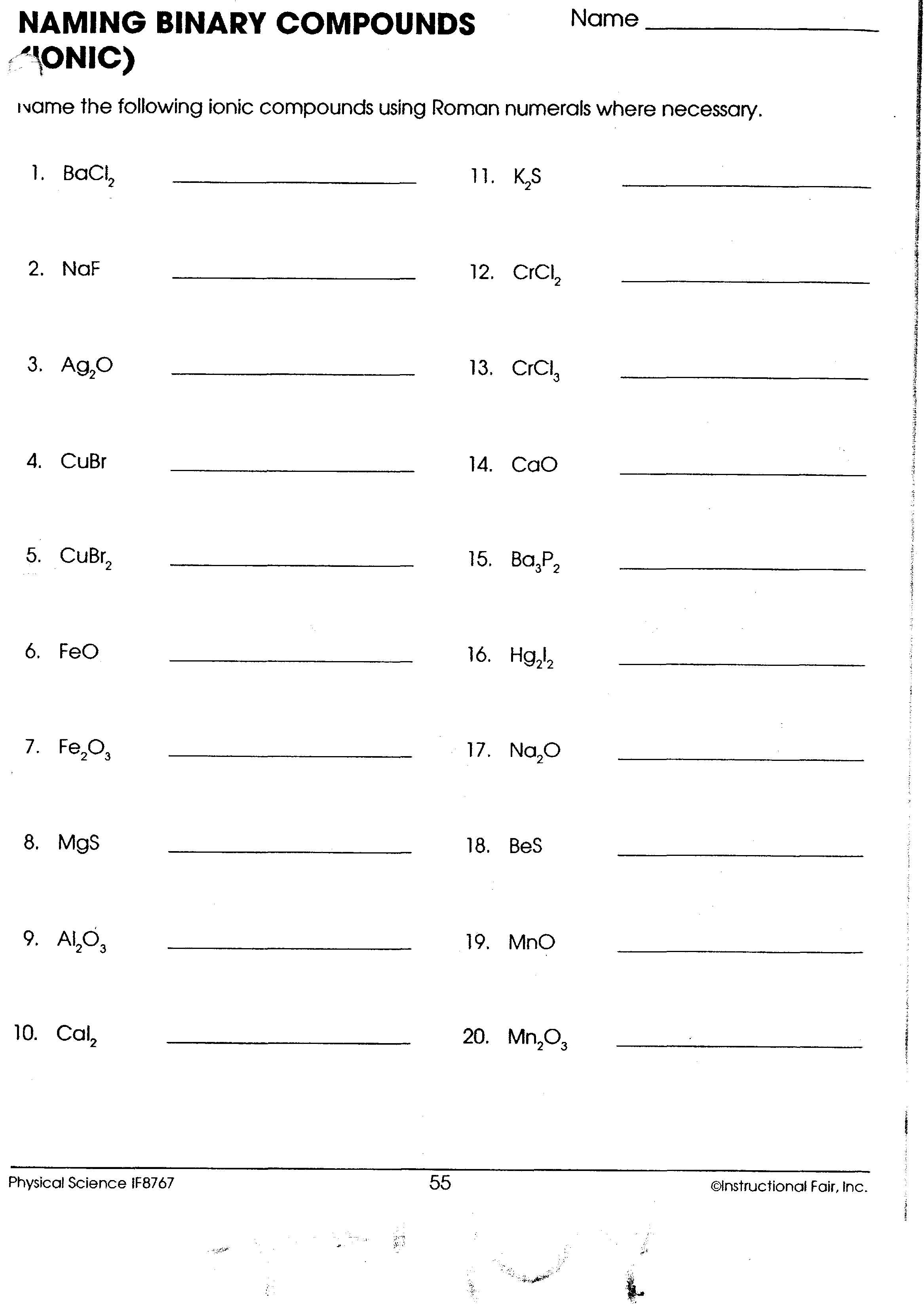 Binary Compounds Naming Worksheet Answers Guide