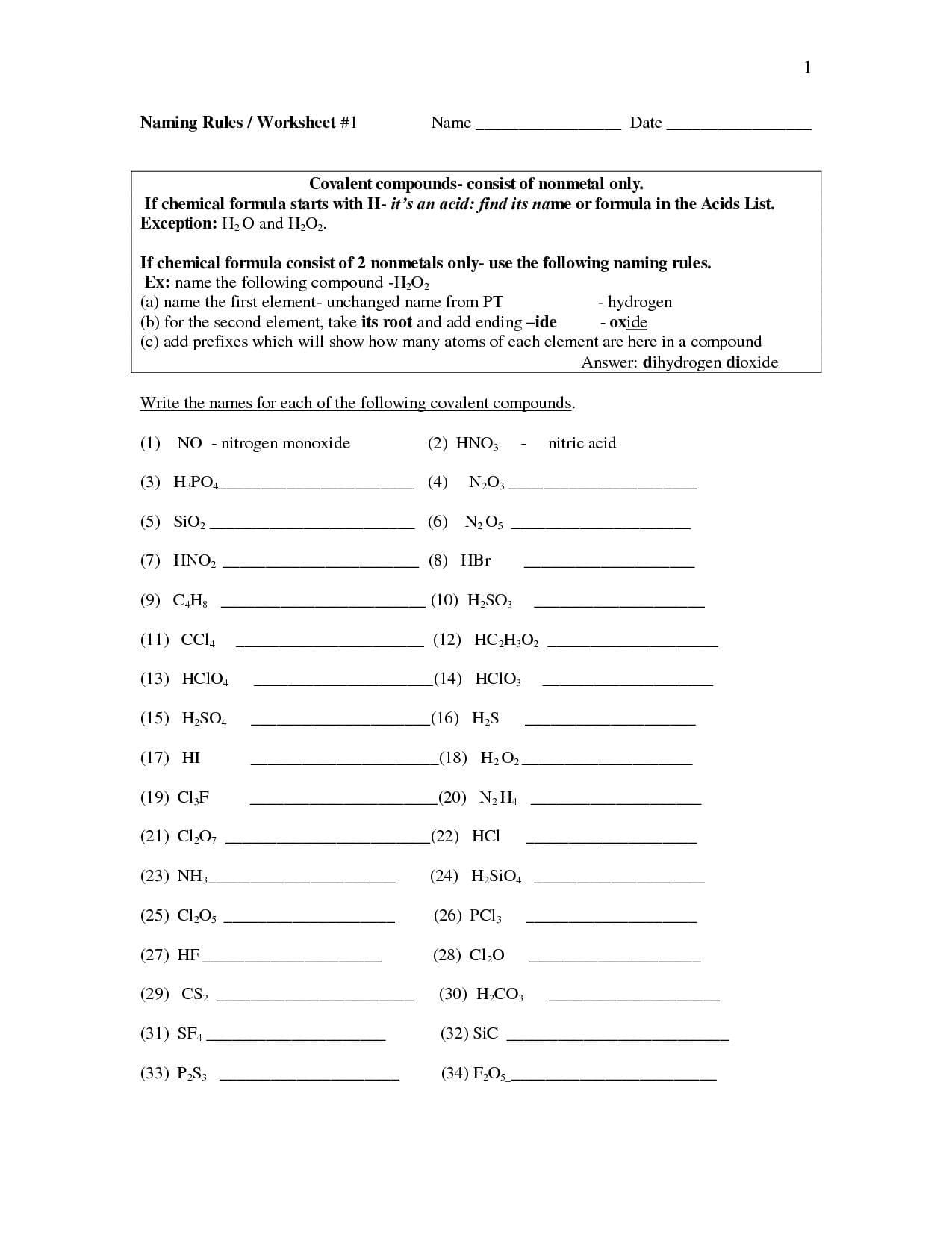 Naming Compounds Worksheet Answers Key