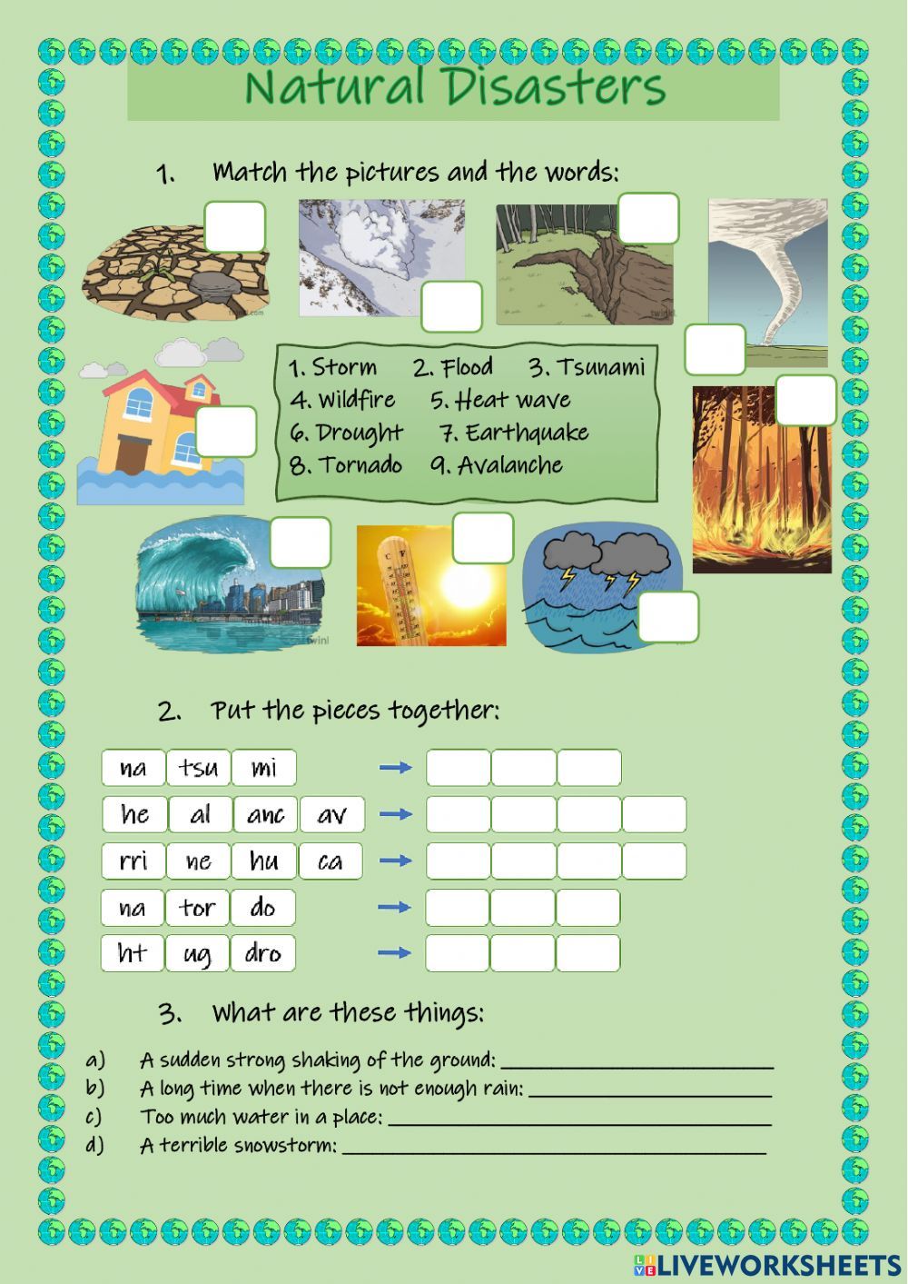 Natural Disasters Worksheets for Kids and Teachers