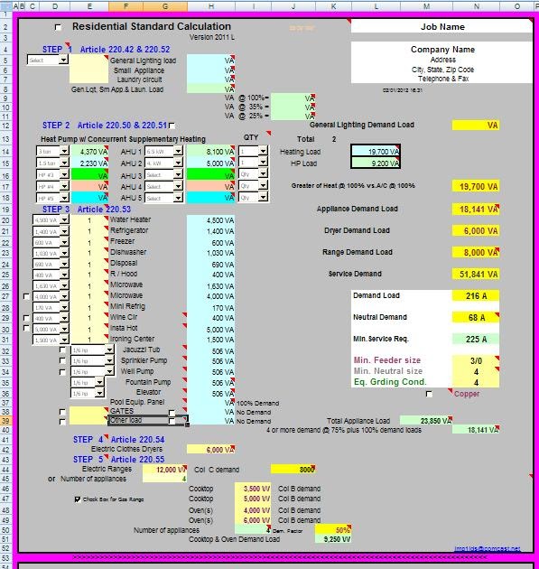 Nec Load Calculation Worksheet Excel Simplified