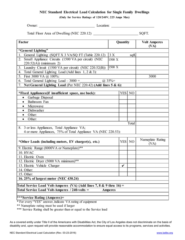 Nec Load Calculation Worksheet Studying Worksheets