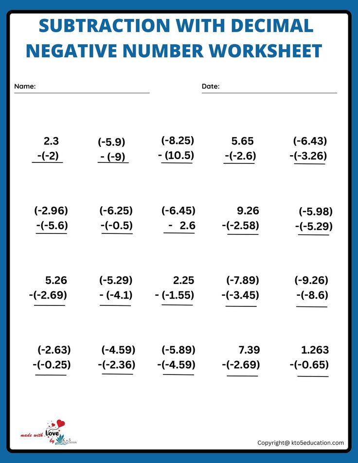 Negative Numbers Worksheet Grade 4