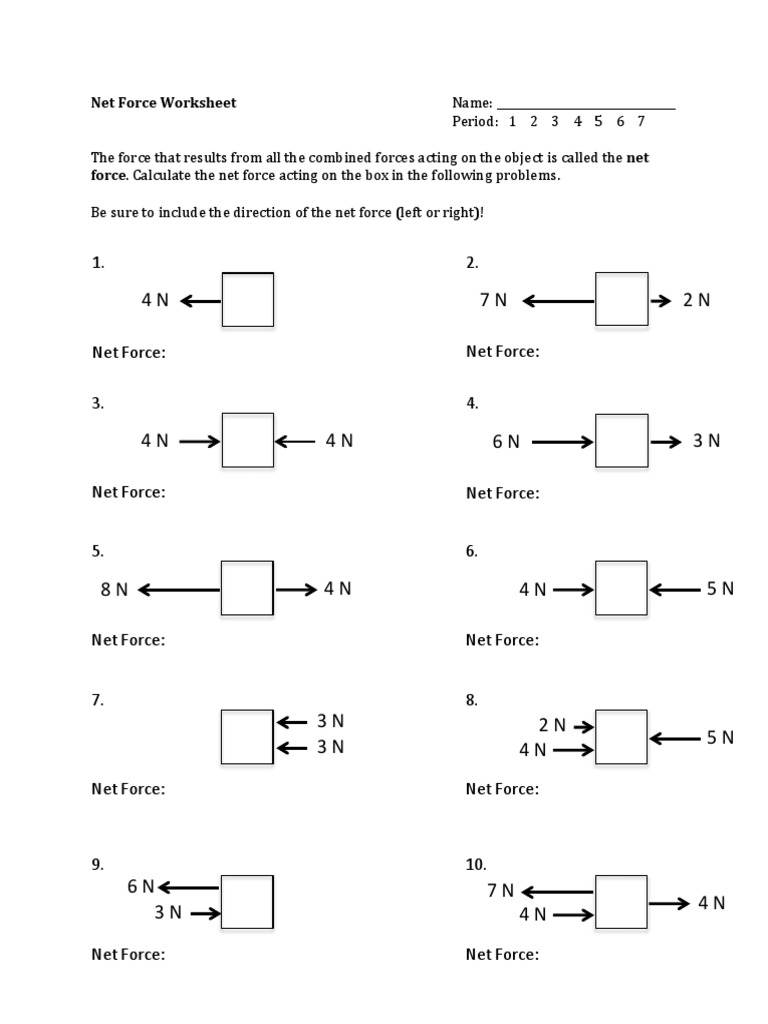 Net Force Word Problems Worksheet