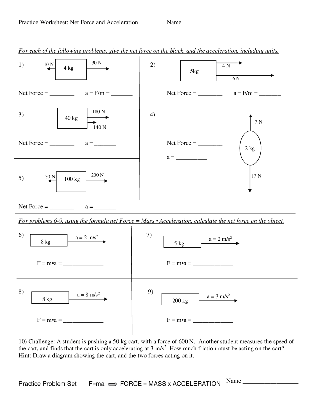 Net Force Worksheet Answers and Solutions Explained